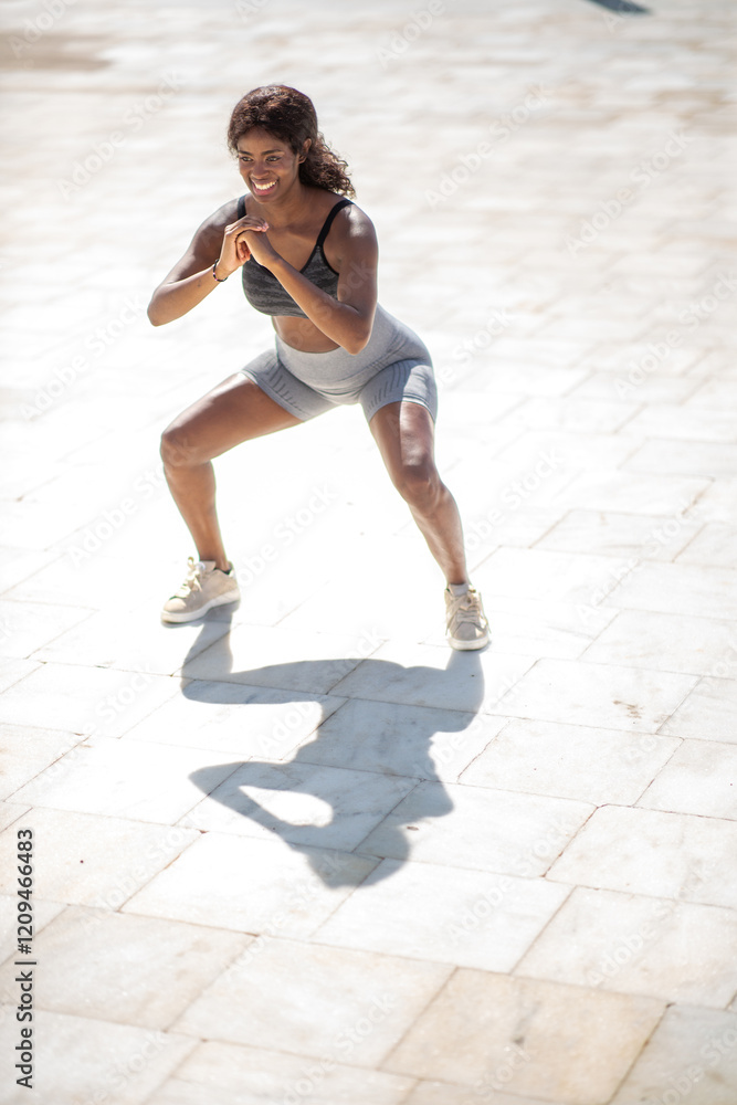 strong woman performs a squat strong woman performs a squat
