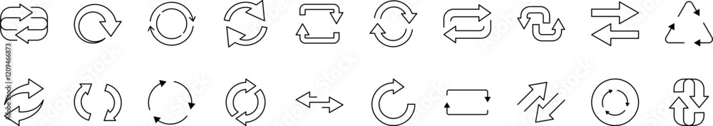 Bundle of Arrow Round Related Line Icons. Outline Signs for Graphic and Web Design, Apps, Adverts, Various Cards Bundle of Arrow Round Related Line Icons. Outline Signs for Graphic and Web Design, Apps, Adverts, Various Cards