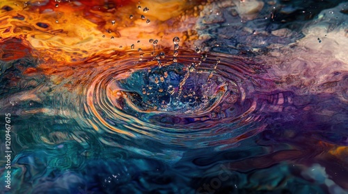 Vibrant water splash creating ripples in a colorful abstract background. photo