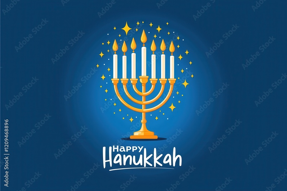 Happy Hanukkah Menorah with Stars and Festive Lights Celebrated on a Blue Background Happy Hanukkah Menorah with Stars and Festive Lights Celebrated on a Blue Background