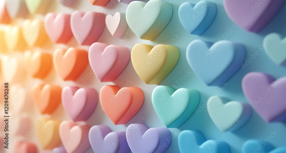 Colorful Heart-Shaped Sticky Notes on Wall Creative Workspace Decor Soft Pastel Colors Close-Up Colorful Heart-Shaped Sticky Notes on Wall Creative Workspace Decor Soft Pastel Colors Close-Up