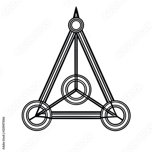 A single, minimalist geometric shape with three connecting lines emanating from its center, creating a sense of balance and symmetry.