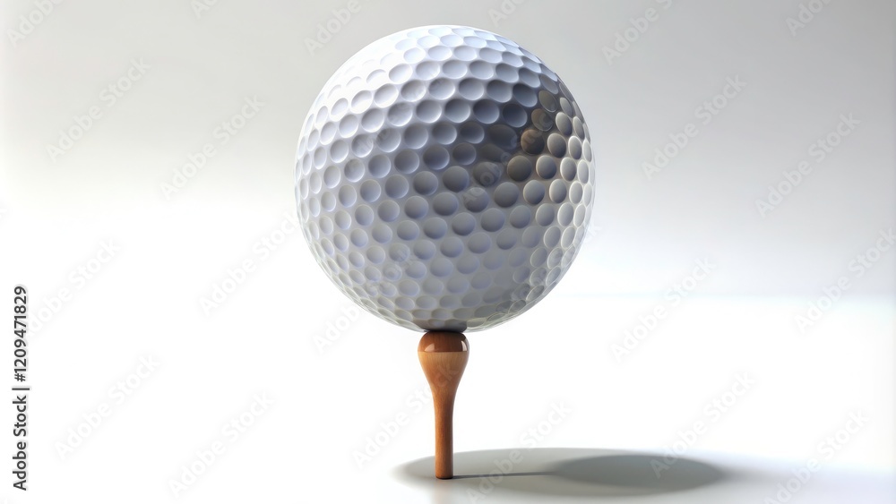 Realistic 3D rendered golf ball on tee. Isolated on white. High-resolution stock photo, ideal for CGI golf projects. Realistic 3D rendered golf ball on tee. Isolated on white. High-resolution stock photo, ideal for CGI golf projects.