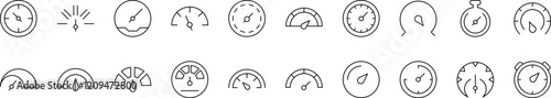 Set of Speedometer Related Line Icons. Outline Signs for Graphic and Web Design, Apps, Adverts, Various Cards