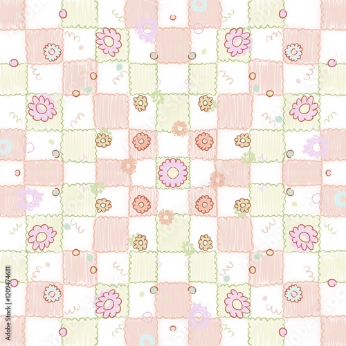 Picture of a square tile pattern using bright pastel colors. Gives a sweet, soft feeling.