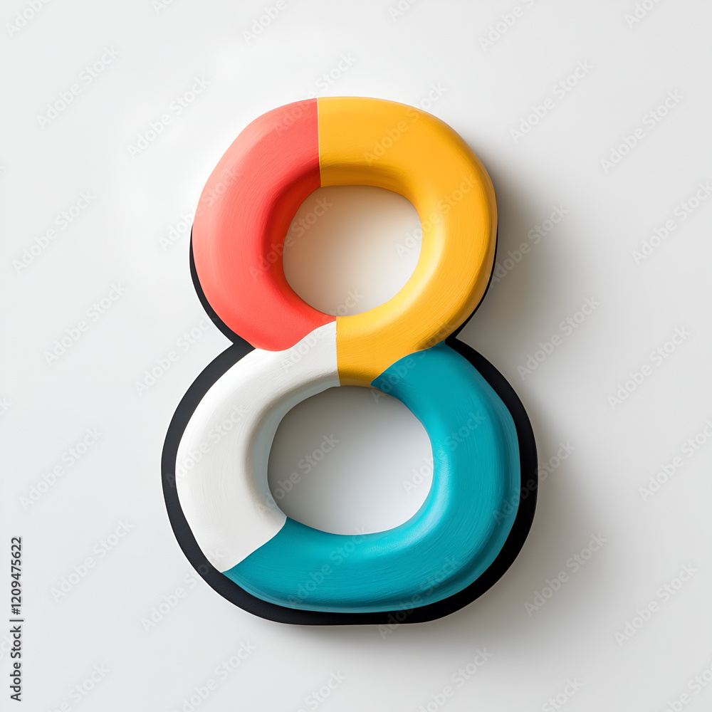 A colorful, modern representation of the number eight, featuring bright, bold colors and a playful design. A colorful, modern representation of the number eight, featuring bright, bold colors and a playful design.