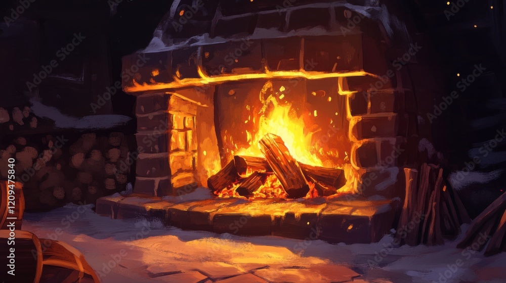 Burning logs in fireplace. Generative AI Burning logs in fireplace. Generative AI