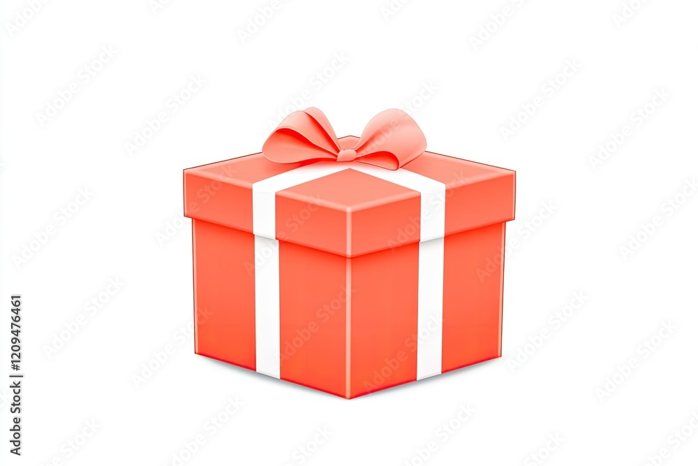 Bright red gift box with white ribbon, symbolizing celebration and joy, isolated on white background Bright red gift box with white ribbon, symbolizing celebration and joy, isolated on white background