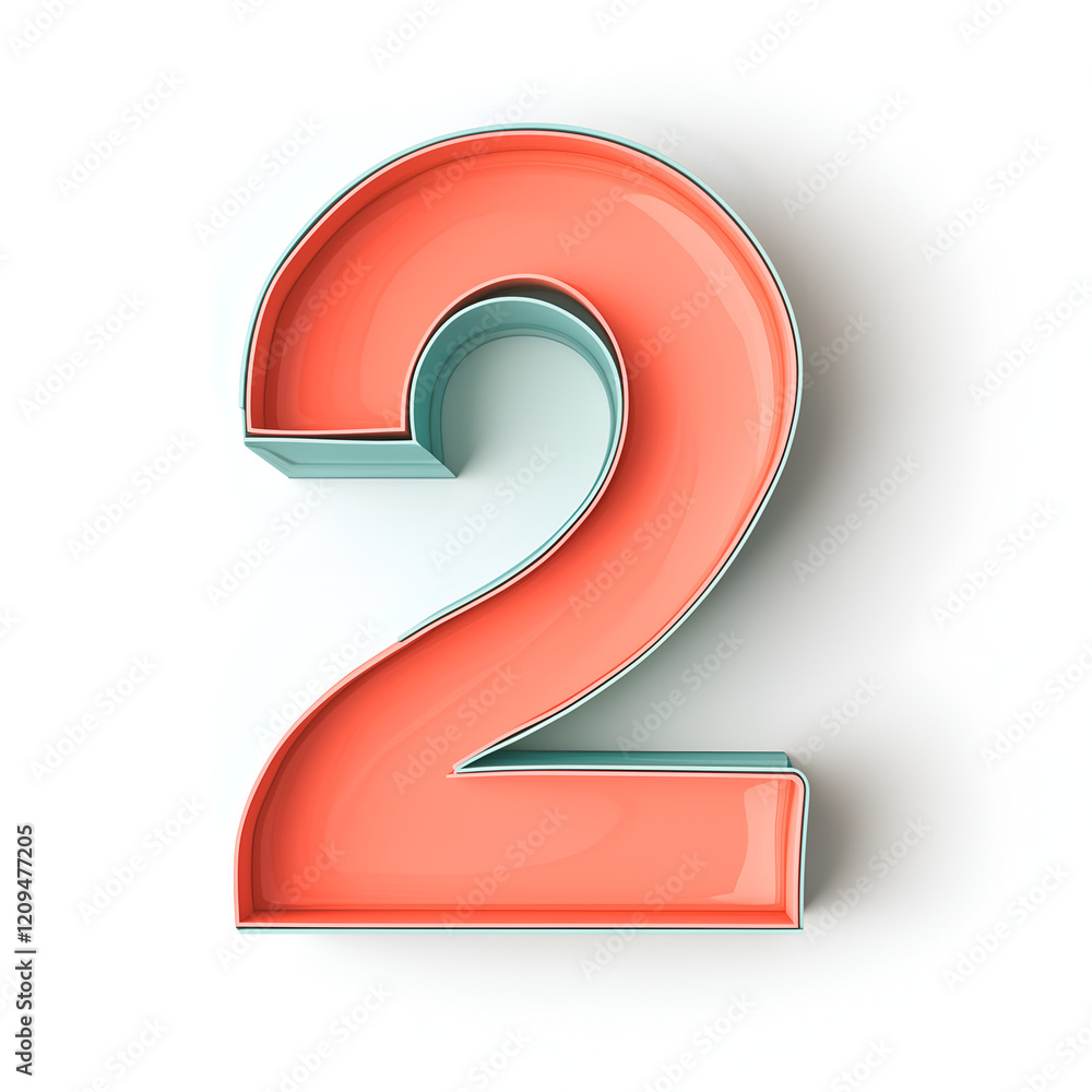 A vibrant coral and teal number two, designed with a modern aesthetic, suitable for decoration or graphic use. A vibrant coral and teal number two, designed with a modern aesthetic, suitable for decoration or graphic use.