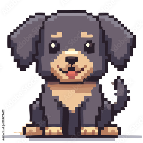 pixel art illustration of a black puppy