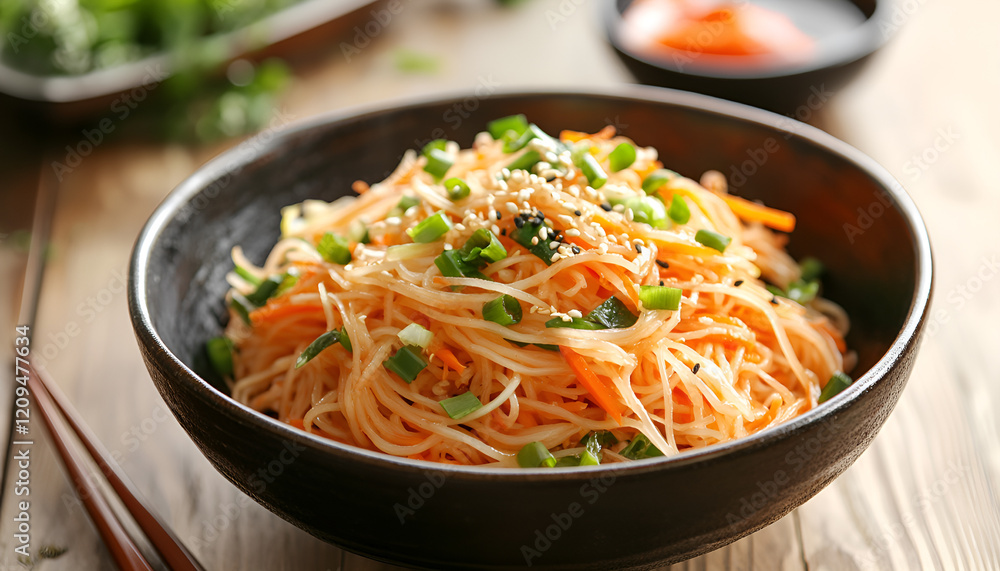 Tasty vegetable salad with soy sauce served on wooden table, closeup Tasty vegetable salad with soy sauce served on wooden table, closeup