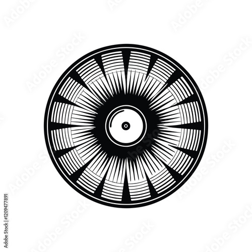 A stylized vinyl record with radial lines emanating from the center, creating a dynamic and abstract design.