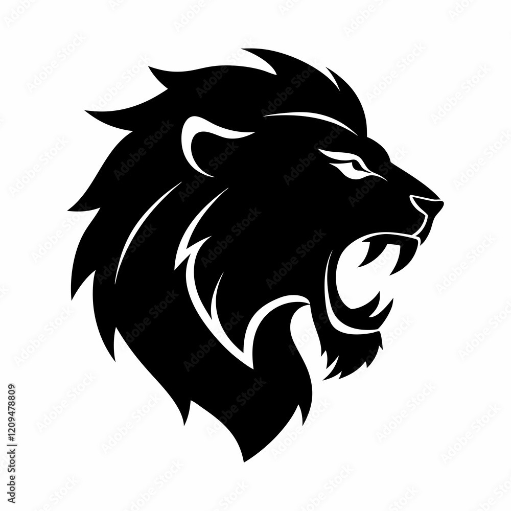 Obraz premium vector-silhouette-of--roaring lion head vector Des (1)