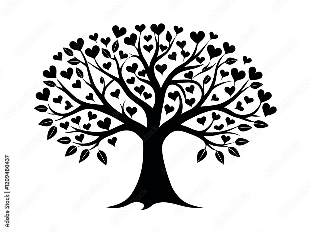 Magical tree with heart shaped leaves glowing Magical tree with heart shaped leaves glowing