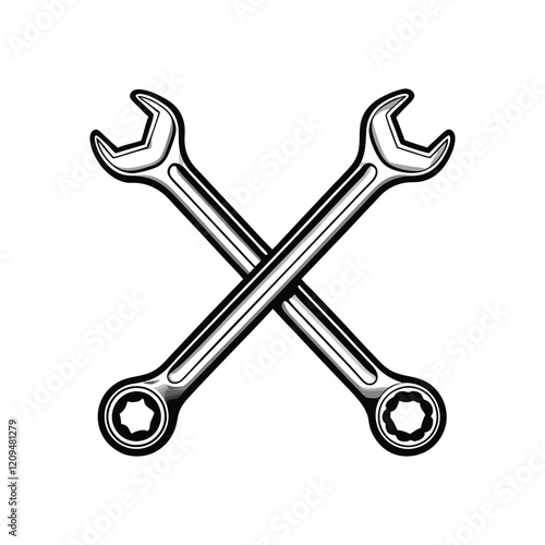 Two crossed wrenches forming the shape of a motorcycle, with the wrench handles representing the handlebars.