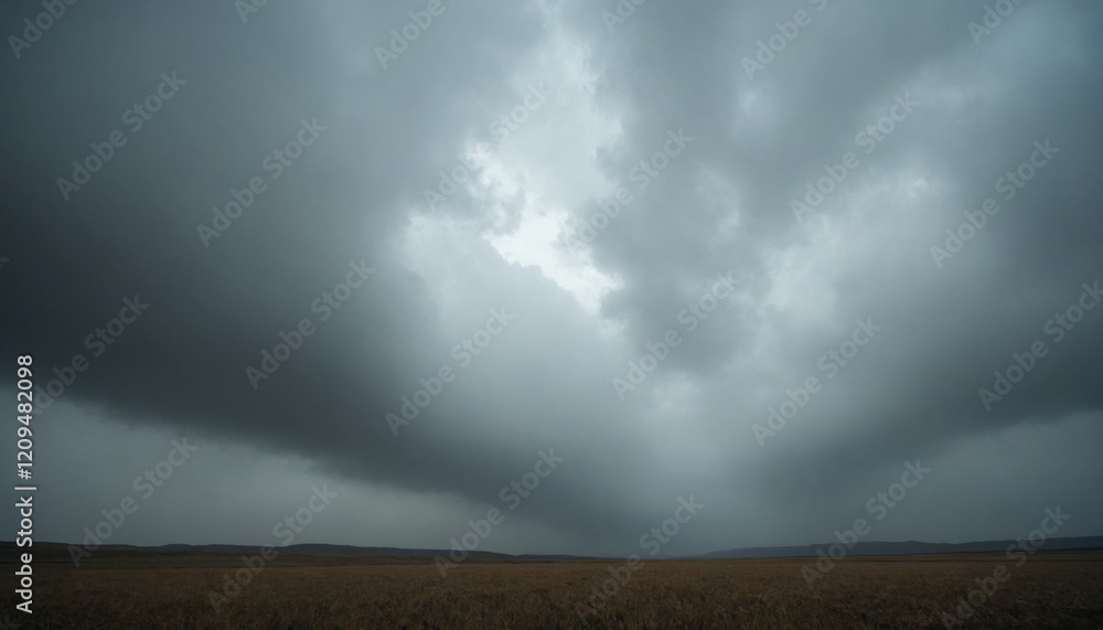 Dramatic sky over an empty field with dark clouds creating a moody atmosphere Dramatic sky over an empty field with dark clouds creating a moody atmosphere