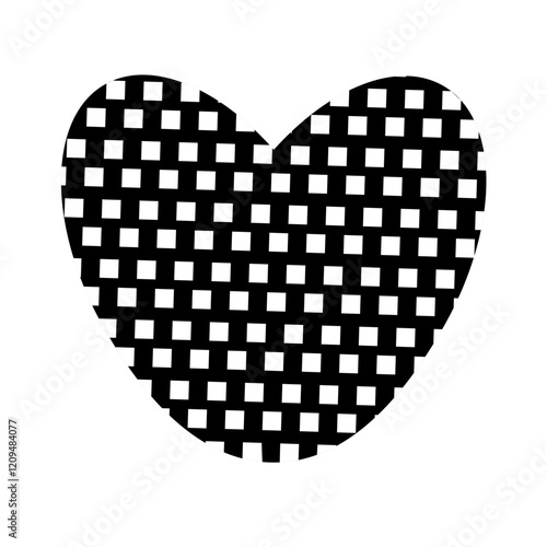 Black and white heart in small square, isolated on white background. Vector doodle element for you design. Valentines day concept.