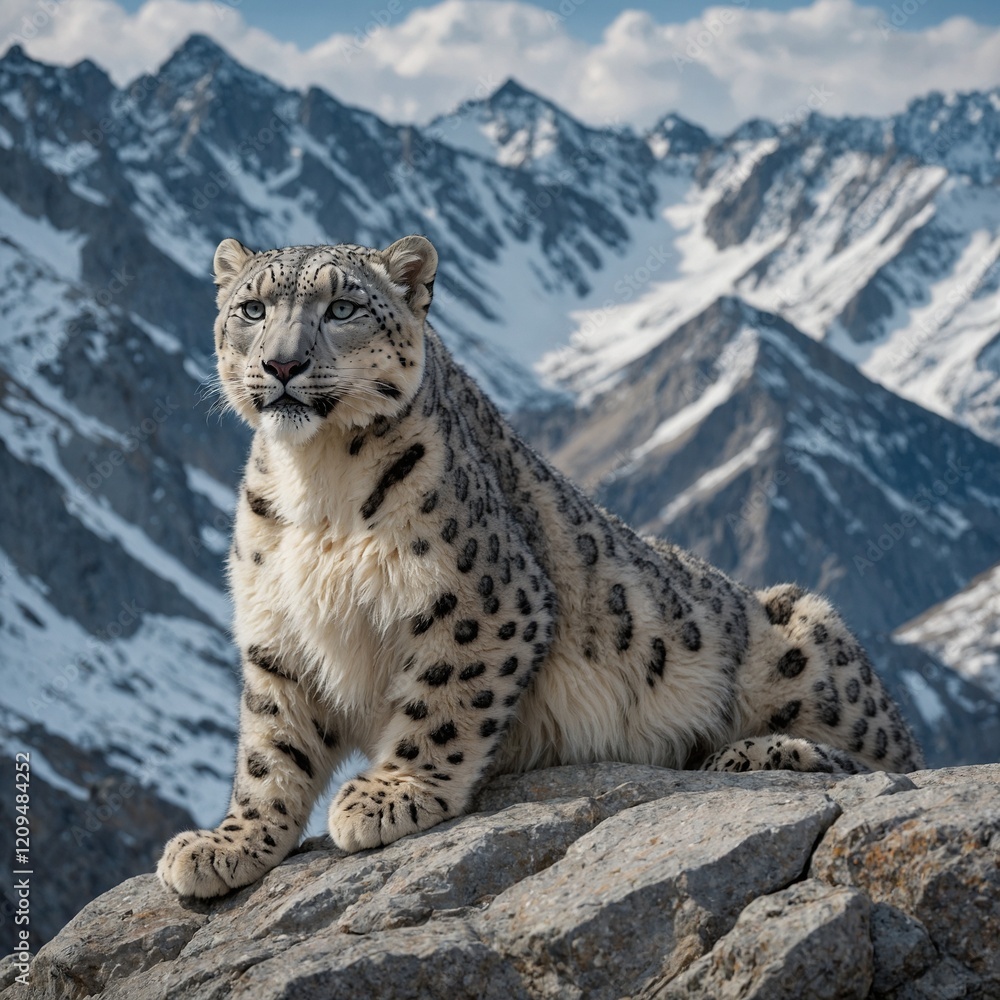 Snow leopard perched on a radiant, snowy mountain peak.A snow leopard perched on a rocky cliff overlooking snow-capped mountains.A snow leopard perched on a rocky ledge with snow-capped mountains in Snow leopard perched on a radiant, snowy mountain peak.A snow leopard perched on a rocky cliff overlooking snow-capped mountains.A snow leopard perched on a rocky ledge with snow-capped mountains in