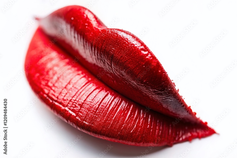 Macro Close-up of Red Lipstick Smudge Isolated on White Macro Close-up of Red Lipstick Smudge Isolated on White