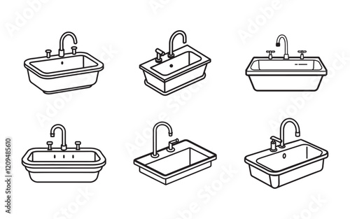 Sink line icons set, wash outline icon collection, Bathroom sink icon black and white vector outline sign, Vector illustration.