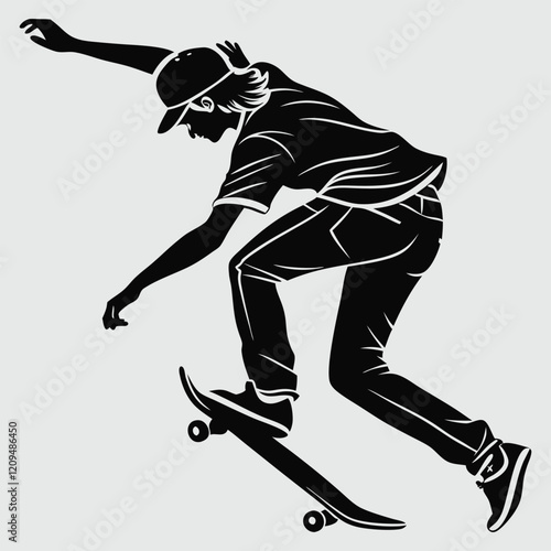A boy skateboarding silhouette vector design art and illustration