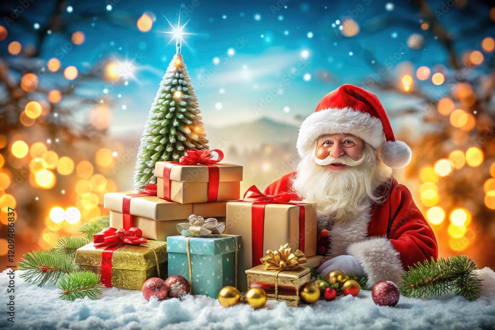 Snowy scene, Santa & gifts: perfect Christmas banner with space for your message. Snowy scene, Santa & gifts: perfect Christmas banner with space for your message.