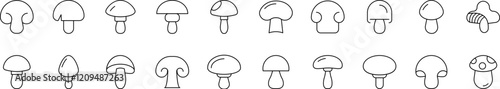 Mushroom Line Icon Bundle. Outline Signs for Graphic and Web Design, Apps, Adverts, Various Cards