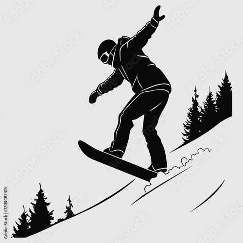 Snowboarder in action silhouette vector design art and illustration
