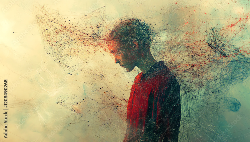 Obraz premium Abstract Portrait of a Person with Colorful Energy Flowing Around Them