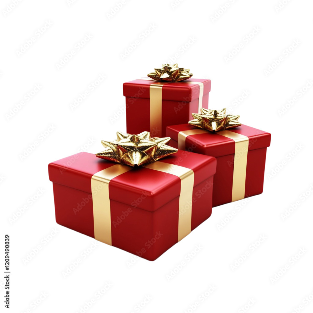 Obraz premium Three Red Gifts with Gold Bows Festive Holiday Presents