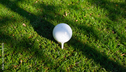 Artistic golf ball shadow on lush turf, creative expression