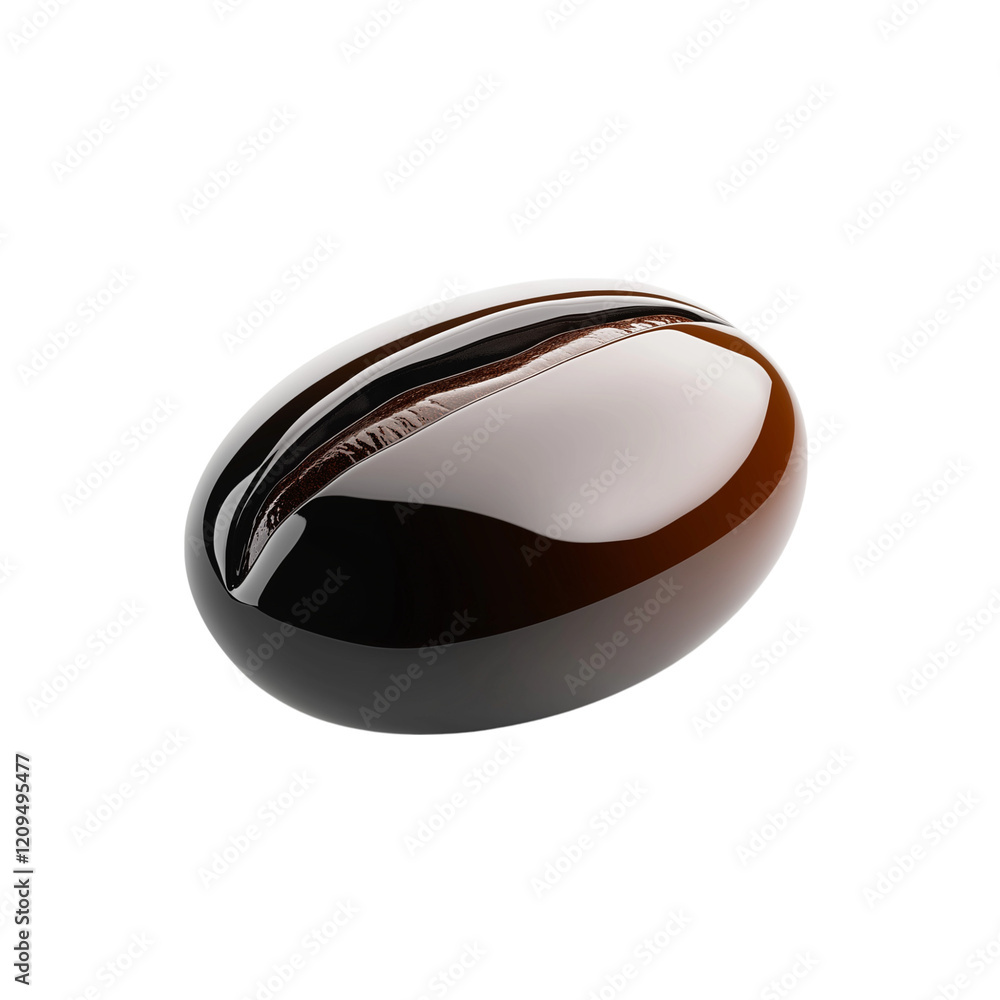 A perfectly roasted coffee bean with a glossy finish, isolated on a white background A perfectly roasted coffee bean with a glossy finish, isolated on a white background