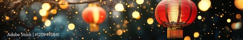 Festive Lanterns Illuminating the Night Sky: A Captivating Celebration of Light and Color for Cultural Events and Decor. Chinese New Year