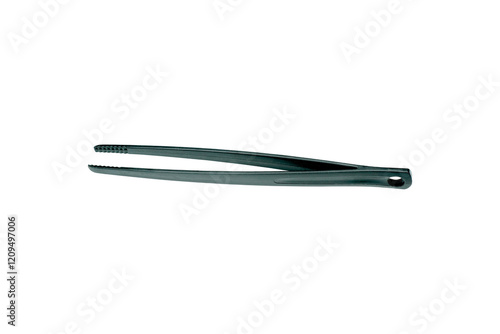 Black plastic salad tongs isolated on transparent background. Png and Jpg image photo