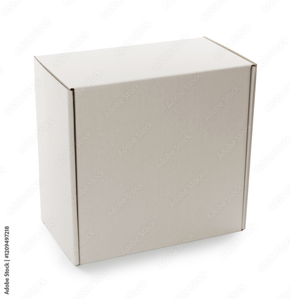 One closed cardboard box isolated on white. Mockup for design One closed cardboard box isolated on white. Mockup for design