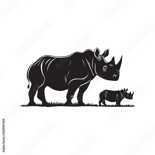 rhino and baby rhino isolated on white
