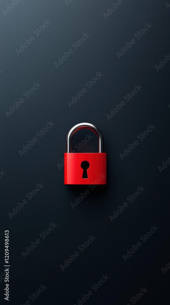 Fototapeta premium Bright Red Padlock on Dark Background Design