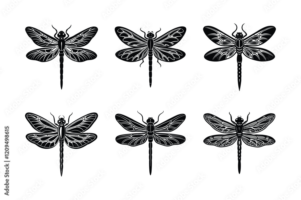 Fototapeta premium Dragonfly silhouette vector set with white background