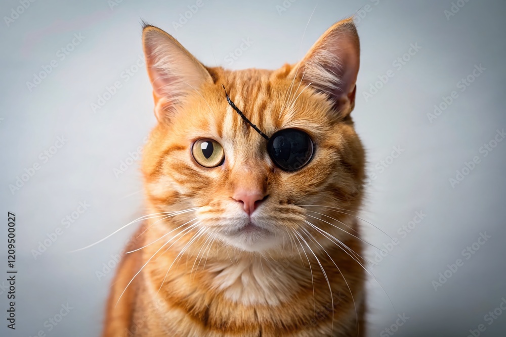Adorable Ginger Cat Pirate: Eye Patch, Headshot, Studio Shot Adorable Ginger Cat Pirate: Eye Patch, Headshot, Studio Shot