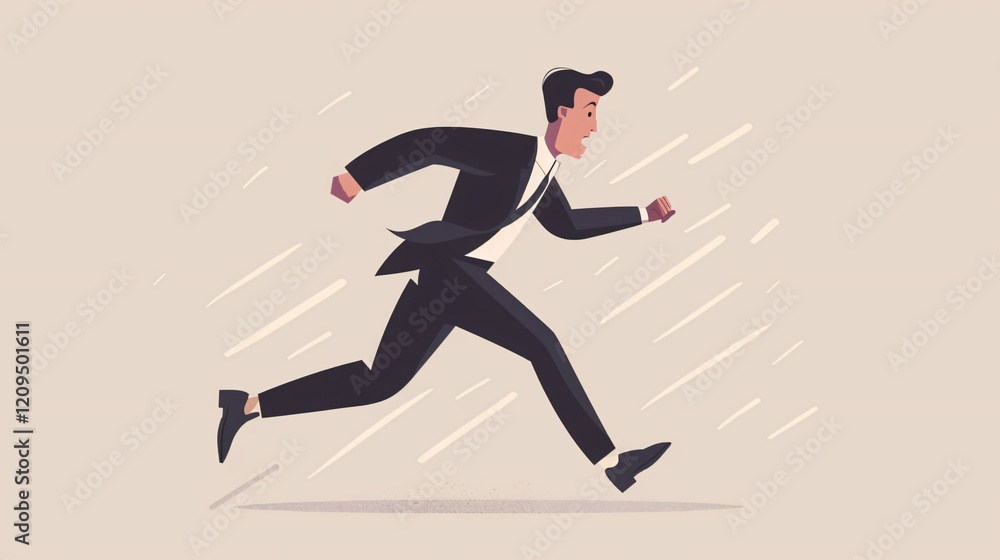 Professional Businessman Hurrying to Work Meeting, Running Man in Suit Professional Businessman Hurrying to Work Meeting, Running Man in Suit