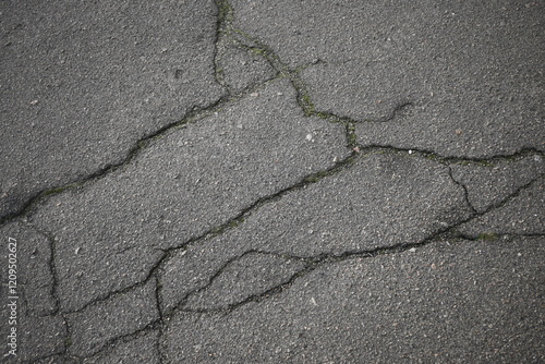 old cracked asphalt close-up, old cracked symmetrical pavement as a background, cracks on macro asphalt	

