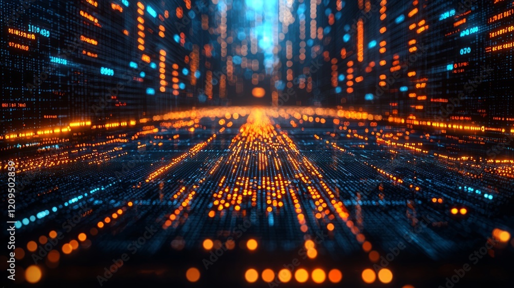 Digital data stream, glowing lines, futuristic city, abstract background, tech concept Digital data stream, glowing lines, futuristic city, abstract background, tech concept