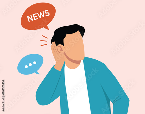 male Hearing, listening, curiosity, gossip, deafness, illustration