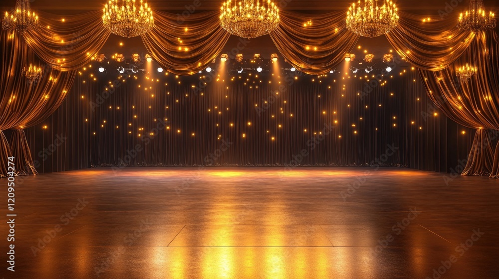 Flatlay of a music concert venue with velvet curtains and chandeliers, offering plenty of space for branding or copy. Flatlay of a music concert venue with velvet curtains and chandeliers, offering plenty of space for branding or copy.