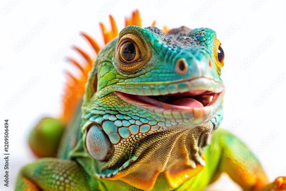 Adorable Smiling Iguana on White Background - Tilt-Shift Miniature Photography Adorable Smiling Iguana on White Background - Tilt-Shift Miniature Photography