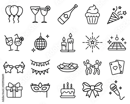 vector set of icons on party theme in flat style