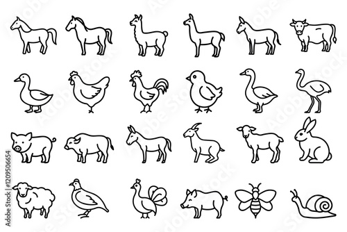 vector set of farm animals icons in flat style