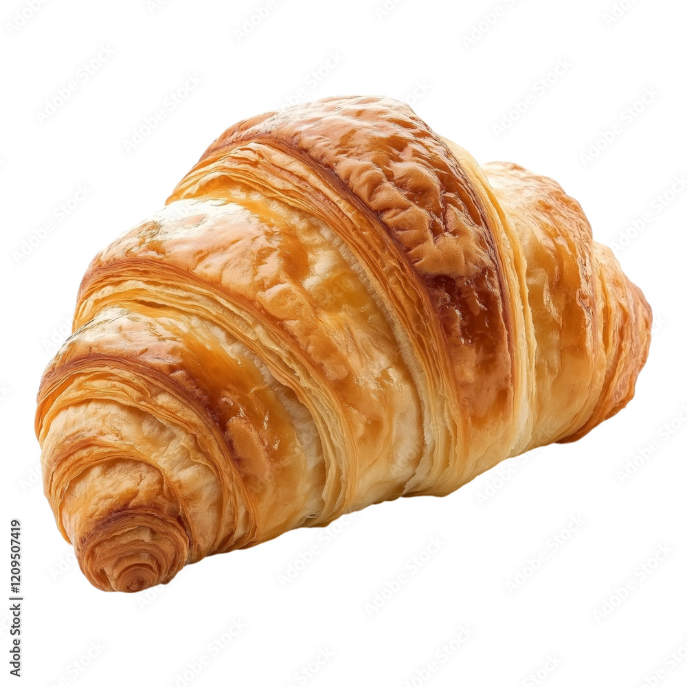Fototapeta premium A freshly baked croissant with a flaky golden crust, isolated on a white background