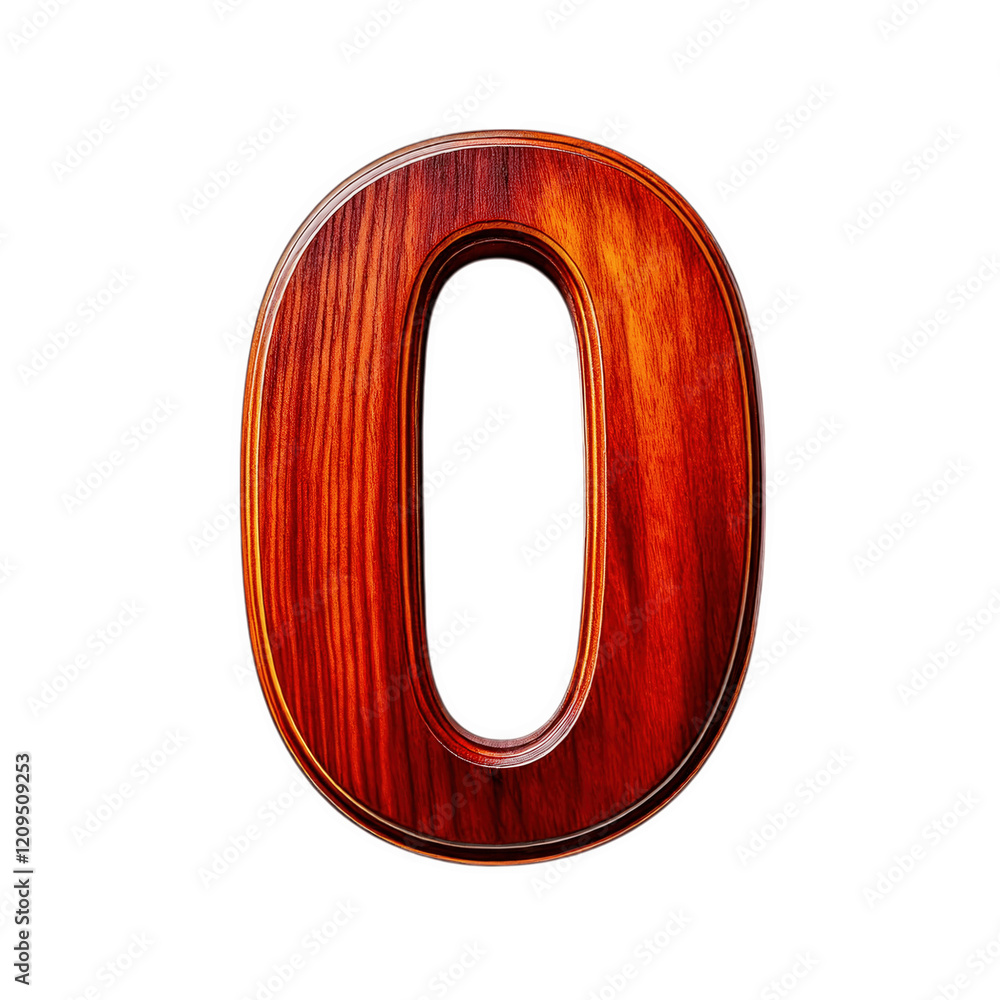 Wooden number zero with rich, warm finish, isolated on transparency background, perfect for design projects or educational materials Wooden number zero with rich, warm finish, isolated on transparency background, perfect for design projects or educational materials