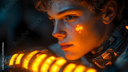 Cyberpunk Teen Glows with Futuristic Tech photo